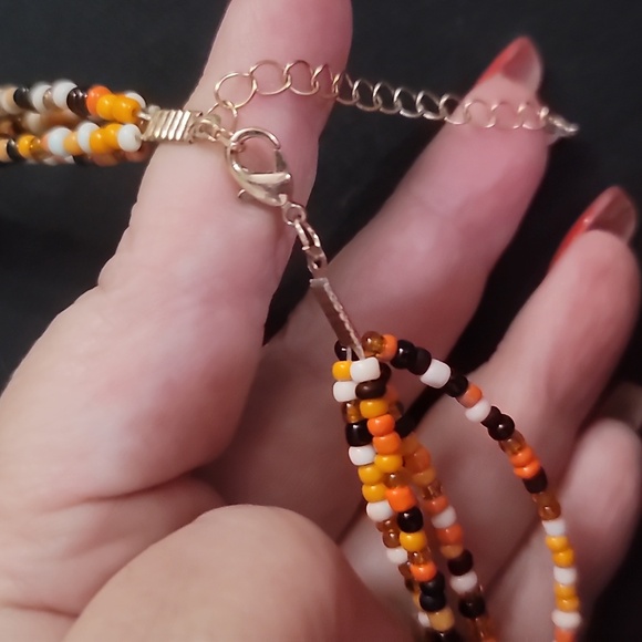 handmade black orange beaded candy corn halloween fall necklace - Picture 2 of 3